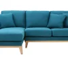 Canapé d'angle gauche scandinave bleu canard déhoussable et bois clair 3-4 places OSLO