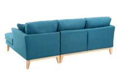 Canapé d'angle gauche scandinave bleu canard déhoussable et bois clair 3-4 places OSLO