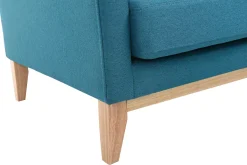 Canapé d'angle gauche scandinave bleu canard déhoussable et bois clair 3-4 places OSLO