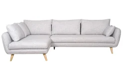Canapé d'angle gauche scandinave 5 places en tissu gris clair chiné et bois clair CREEP