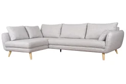 Canapé d'angle gauche scandinave 5 places en tissu gris clair chiné et bois clair CREEP