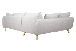 Canapé d'angle gauche scandinave 5 places en tissu gris clair chiné et bois clair CREEP