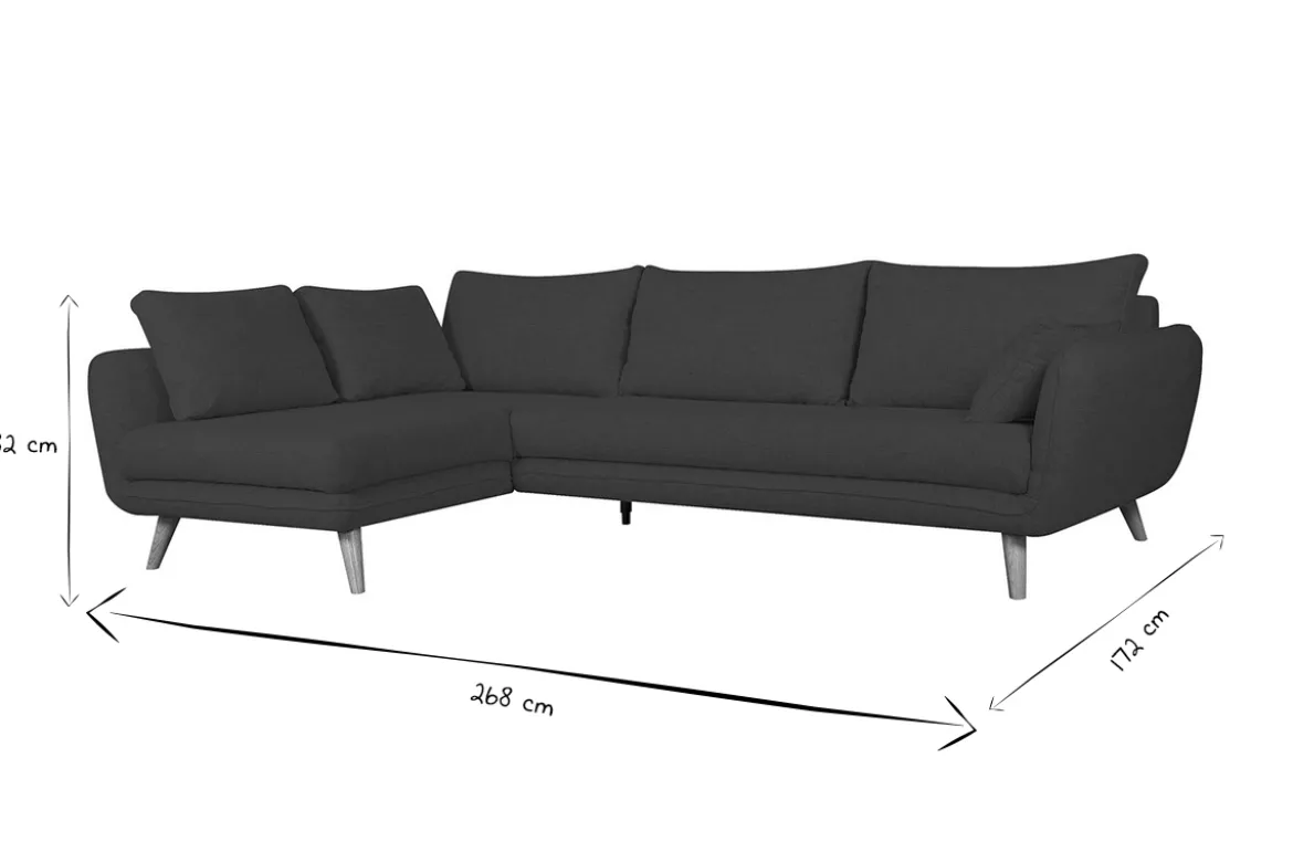 Canapé d'angle gauche scandinave 5 places en tissu gris clair chiné et bois clair CREEP