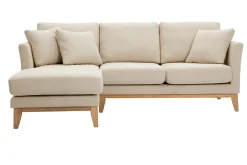 Canapé d'angle gauche scandinave en tissu beige déhoussable et bois clair 3-4 places OSLO