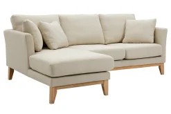 Canapé d'angle gauche scandinave en tissu beige déhoussable et bois clair 3-4 places OSLO