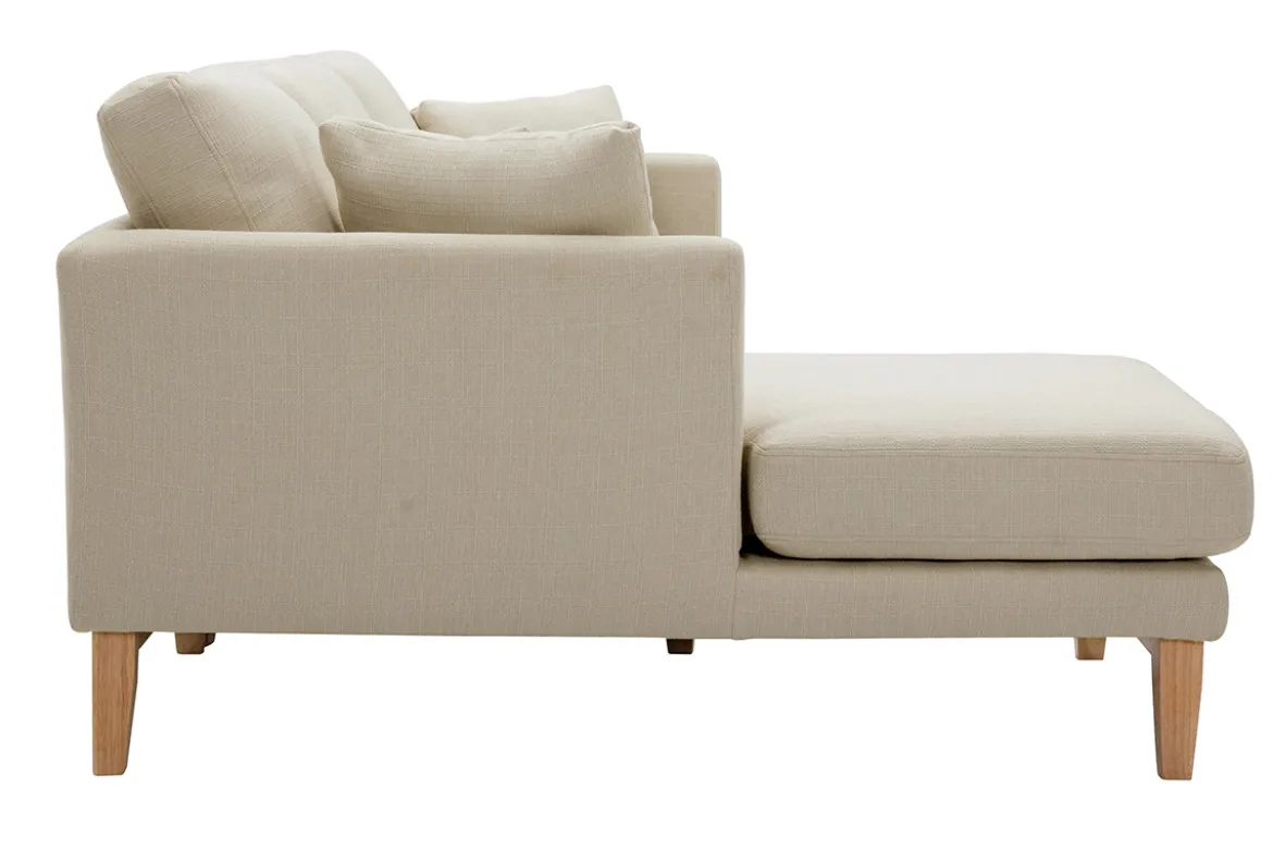 Canapé d'angle gauche scandinave en tissu beige déhoussable et bois clair 3-4 places OSLO