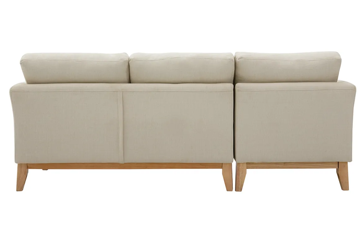 Canapé d'angle gauche scandinave en tissu beige déhoussable et bois clair 3-4 places OSLO