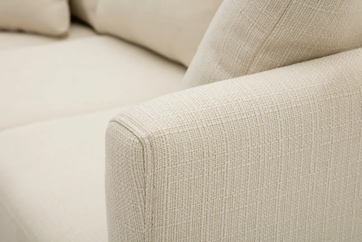 Canapé d'angle gauche scandinave en tissu beige déhoussable et bois clair 3-4 places OSLO