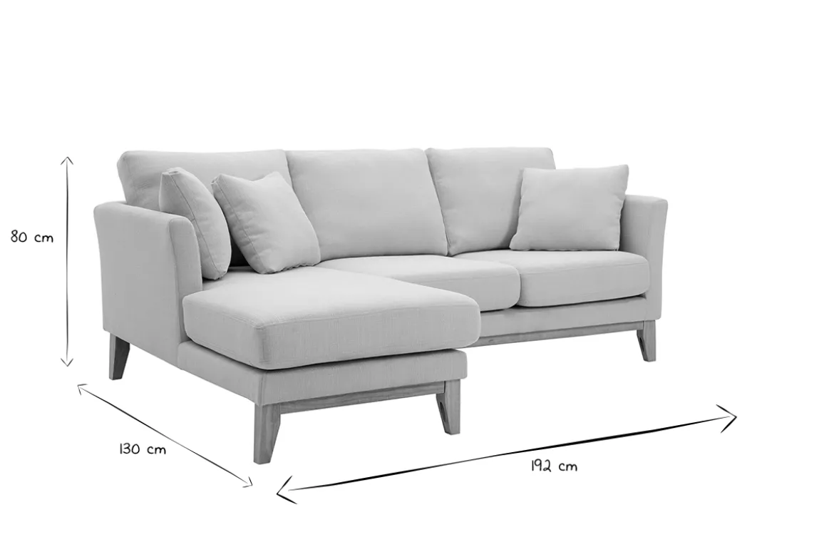 Canapé d'angle gauche scandinave en tissu beige déhoussable et bois clair 3-4 places OSLO