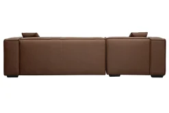 Canapé d'angle gauche vintage 4-5 places en cuir marron et bois noir COBAIN