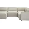 Canapé d'angle modulable 5 places et pouf en tissu effet velours texturé beige SPLIT