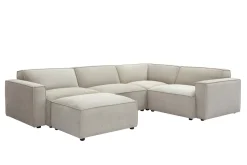 Canapé d'angle modulable 5 places et pouf en tissu effet velours texturé beige SPLIT