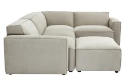 Canapé d'angle modulable 5 places et pouf en tissu effet velours texturé beige SPLIT