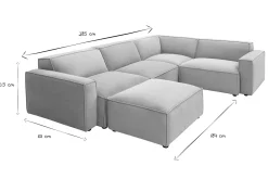 Canapé d'angle modulable 5 places et pouf en tissu effet velours texturé beige SPLIT