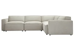 Canapé d'angle modulable 5 places en tissu effet velours texturé beige SPLIT