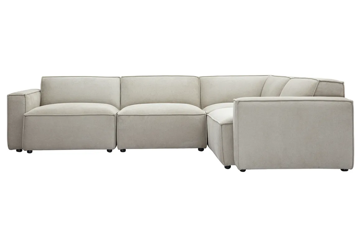 Canapé d'angle modulable 5 places en tissu effet velours texturé beige SPLIT