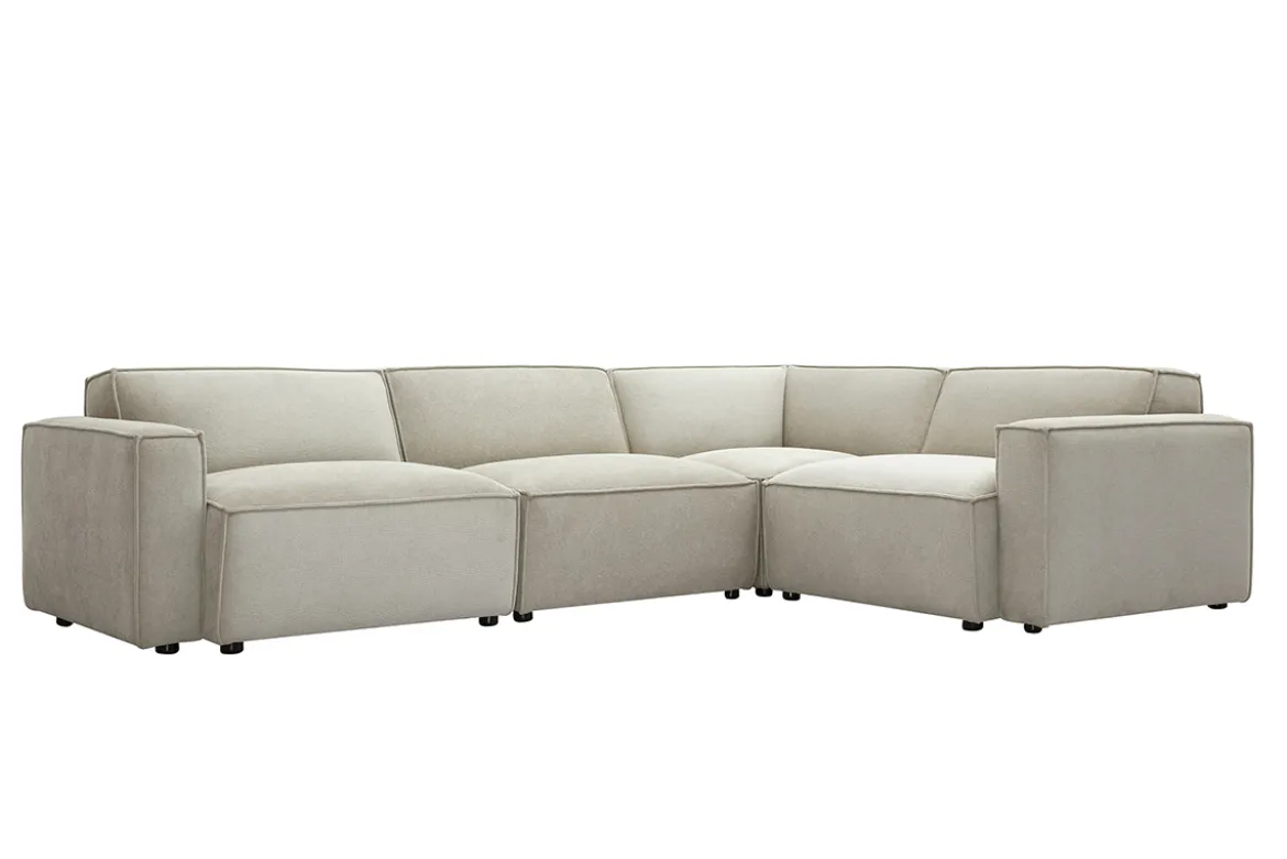 Canapé d'angle modulable 5 places en tissu effet velours texturé beige SPLIT