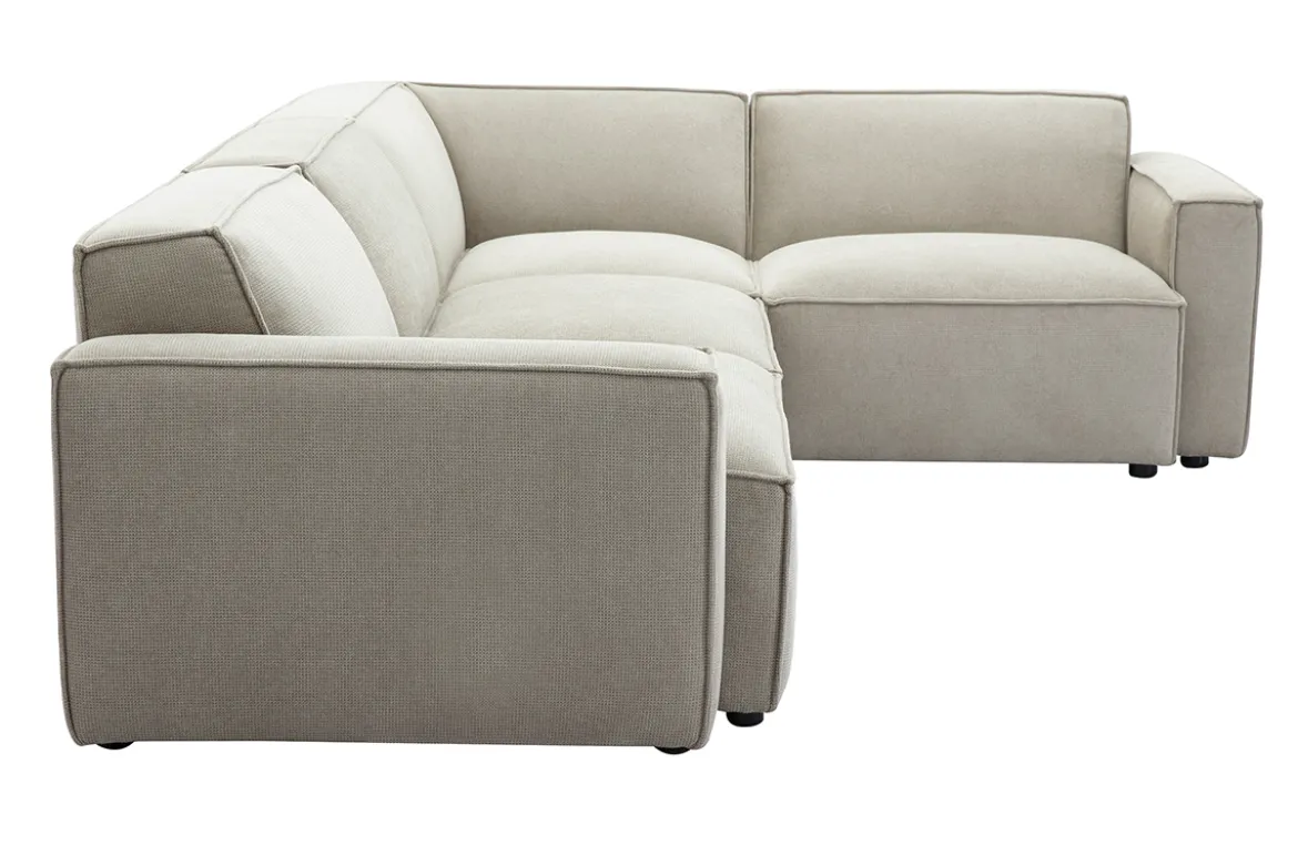 Canapé d'angle modulable 5 places en tissu effet velours texturé beige SPLIT