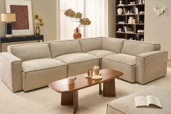 Canapé d'angle modulable 5 places en tissu effet velours texturé beige SPLIT