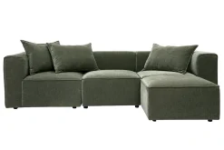 Canapé d'angle modulable 4 places en tissu effet velours vert kaki KERRY