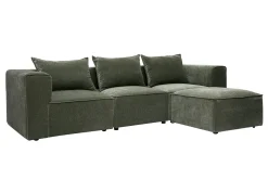 Canapé d'angle modulable 4 places en tissu effet velours vert kaki KERRY