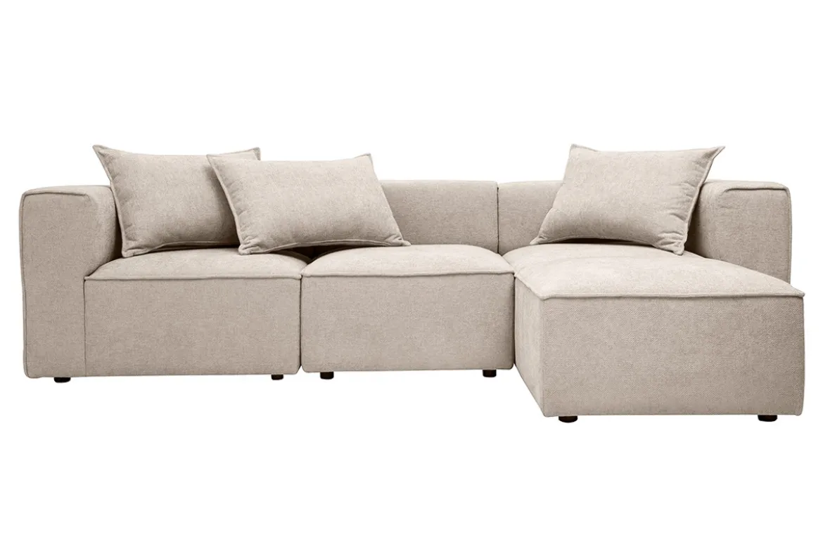 Canapé d'angle modulable 4 places en tissu effet velours texturé beige KERRY