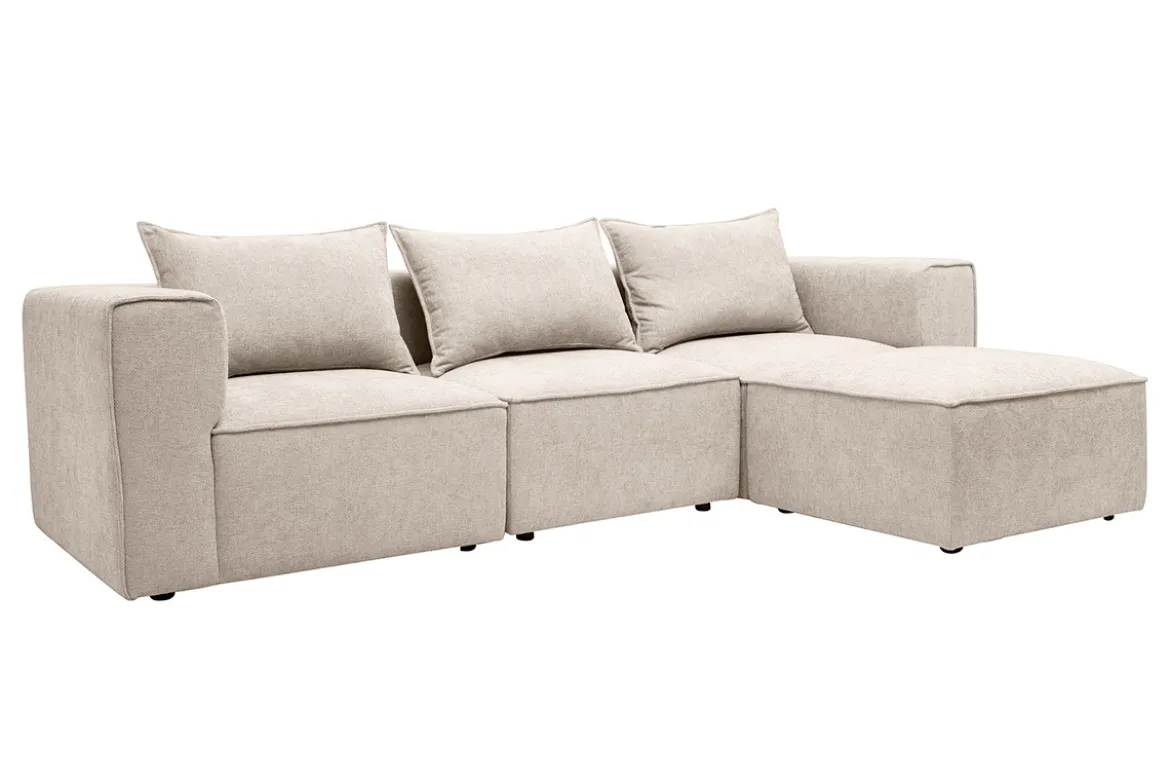 Canapé d'angle modulable 4 places en tissu effet velours texturé beige KERRY