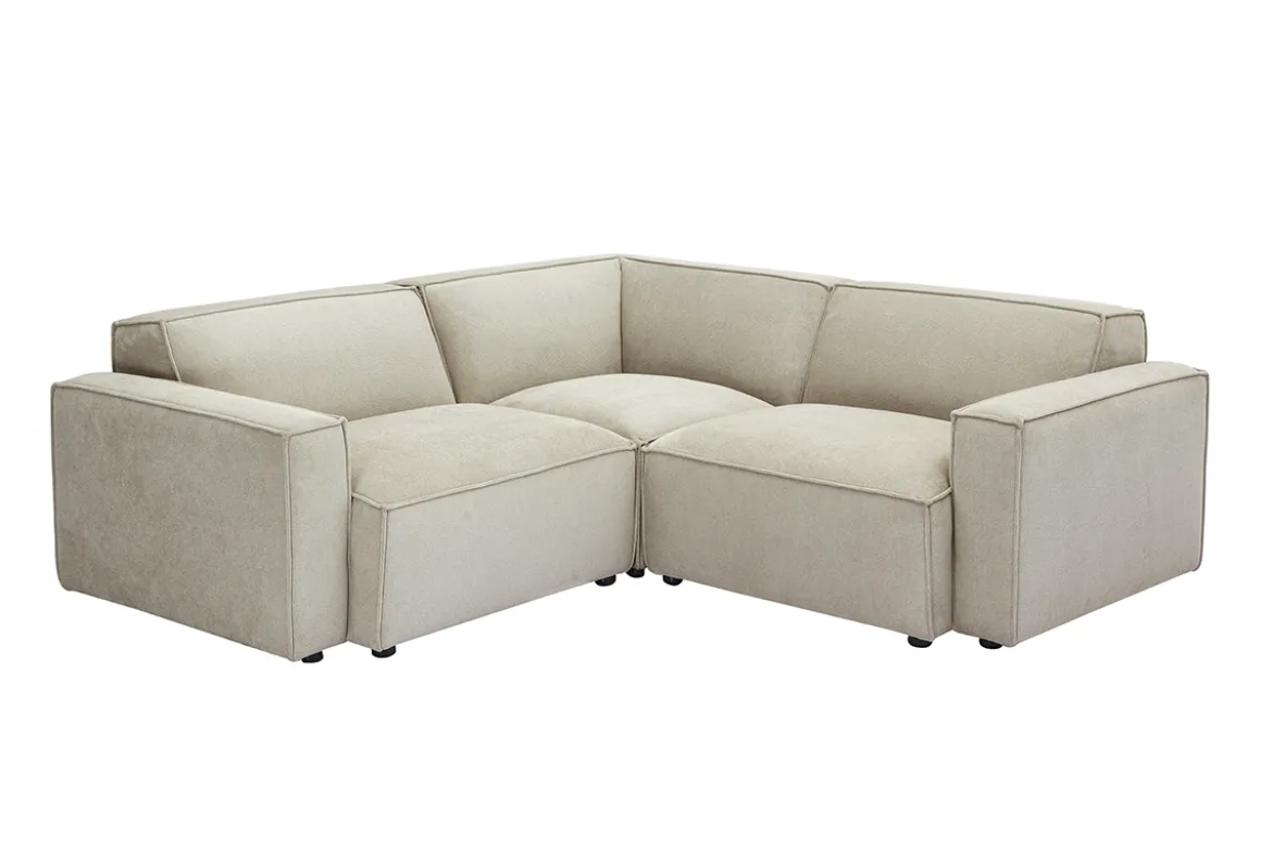 Canapé d'angle modulable 3 places en tissu effet velours texturé beige SPLIT