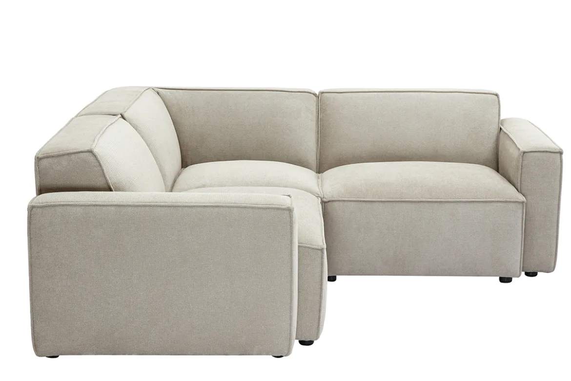 Canapé d'angle modulable 3 places en tissu effet velours texturé beige SPLIT