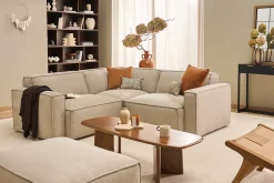 Canapé d'angle modulable 3 places en tissu effet velours texturé beige SPLIT