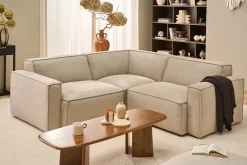 Canapé d'angle modulable 3 places en tissu effet velours texturé beige SPLIT