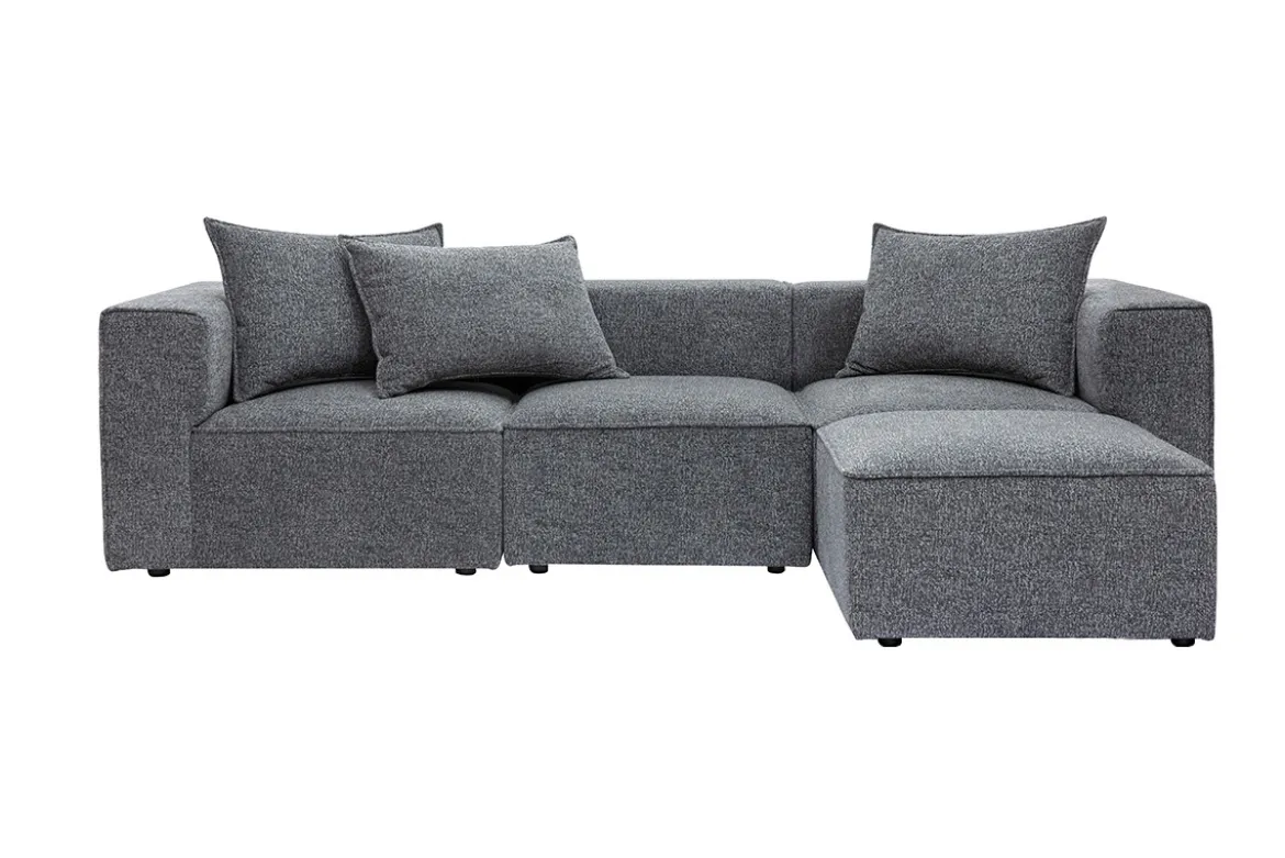 Canapé d'angle modulable 4 places en tissu chiné gris foncé KERRY