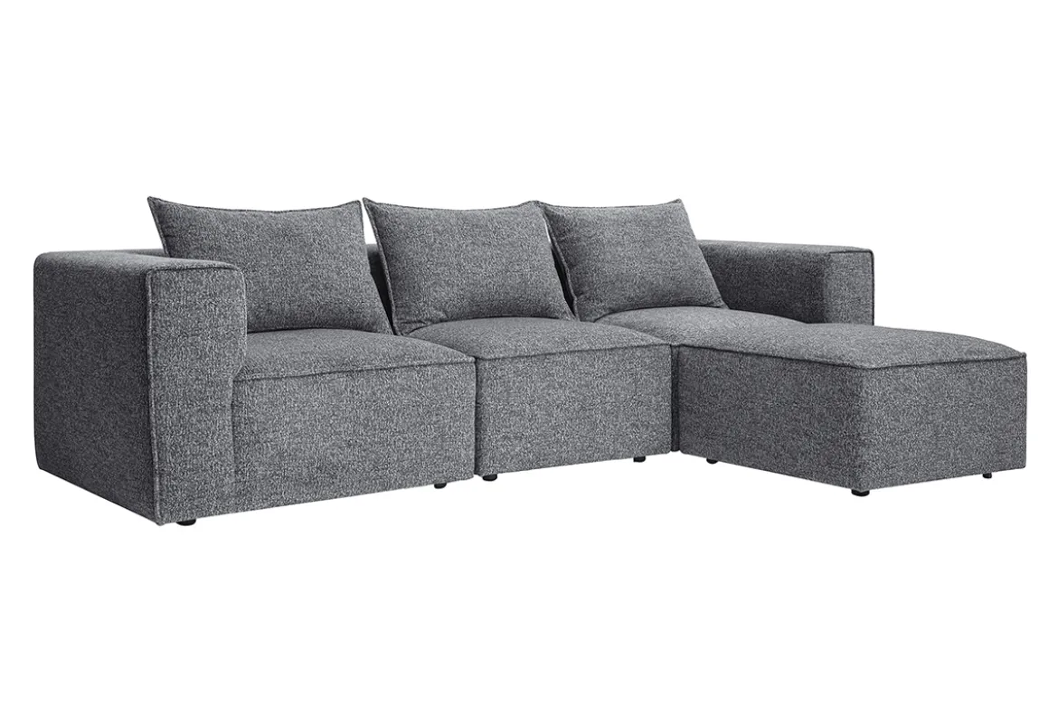 Canapé d'angle modulable 4 places en tissu chiné gris foncé KERRY