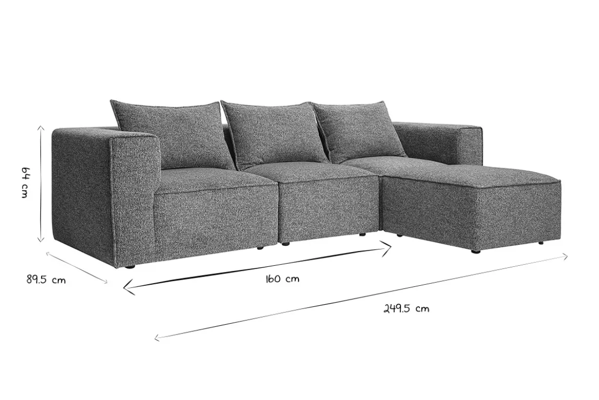 Canapé d'angle modulable 4 places en tissu chiné gris foncé KERRY