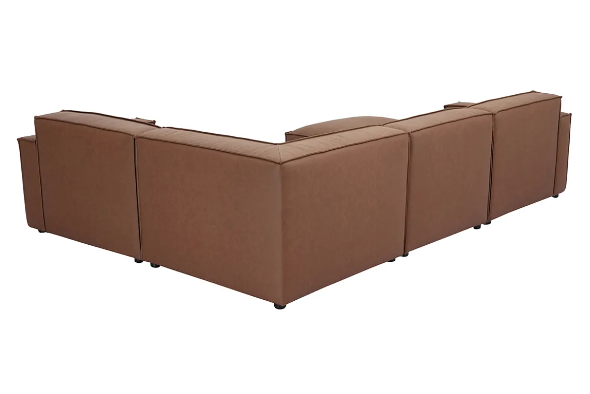 Canapé d'angle modulable vintage 5 places et pouf en cuir marron SPLIT