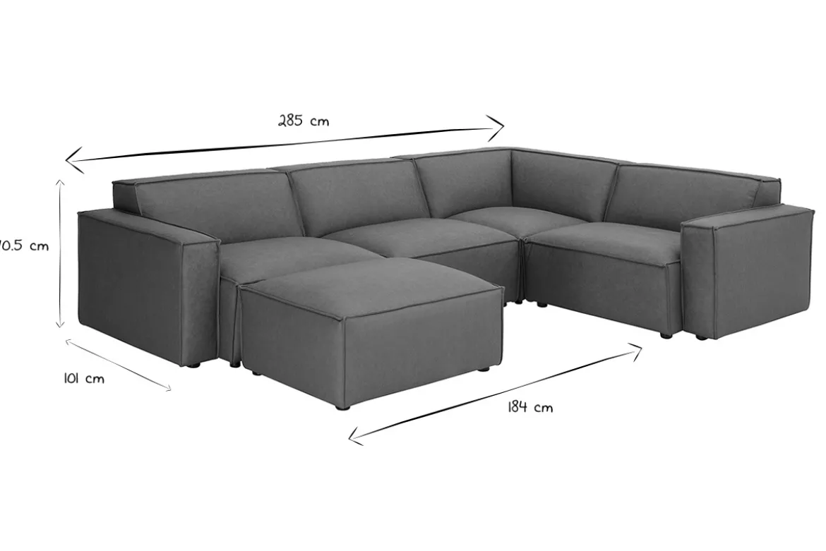 Canapé d'angle modulable vintage 5 places et pouf en cuir marron SPLIT
