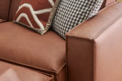 Canapé d'angle modulable vintage 5 places et pouf en cuir marron SPLIT