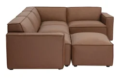 Canapé d'angle modulable vintage 5 places et pouf en cuir marron SPLIT