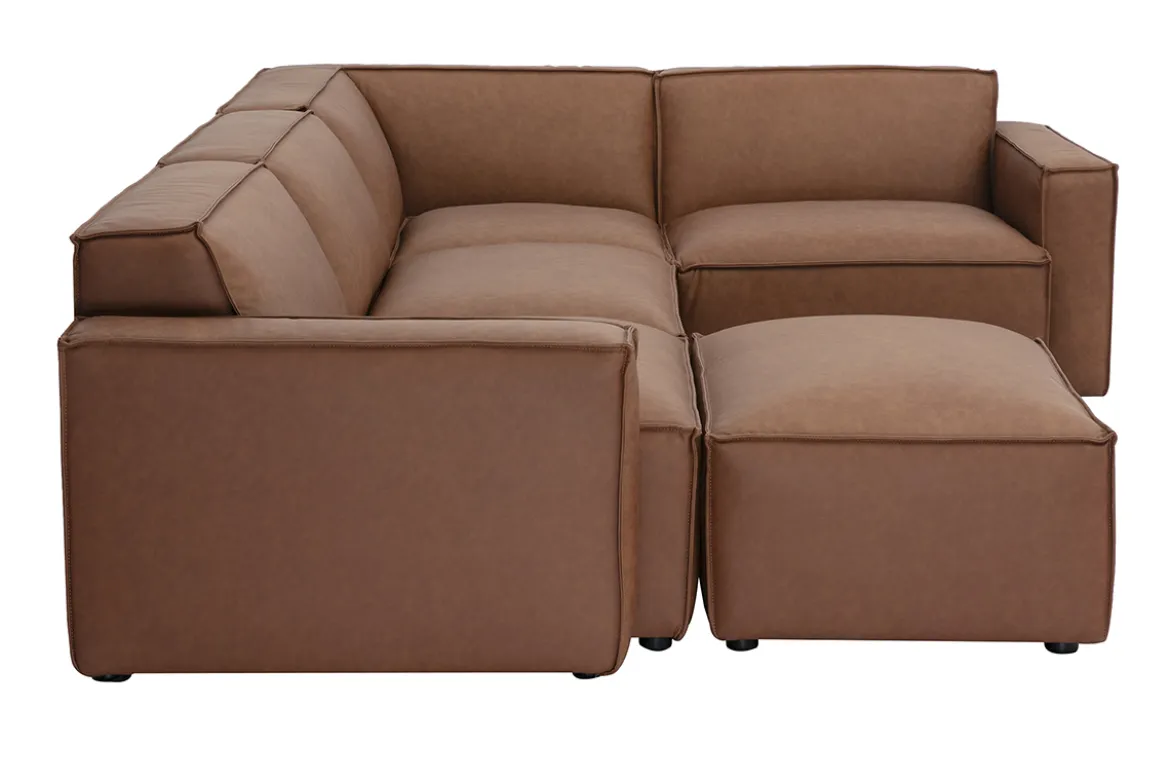 Canapé d'angle modulable vintage 5 places et pouf en cuir marron SPLIT