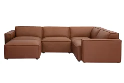 Canapé d'angle modulable vintage 5 places et pouf en cuir marron SPLIT