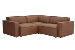 Canapé d'angle modulable vintage 3 places en cuir marron SPLIT