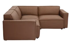 Canapé d'angle modulable vintage 3 places en cuir marron SPLIT