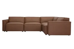 Canapé d'angle modulable vintage 5 places en cuir marron SPLIT