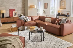 Canapé d'angle modulable vintage 5 places en cuir marron SPLIT