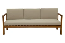 Canapé de jardin 3 places en bois massif et coussins déhoussables taupe L190 cm AKIS