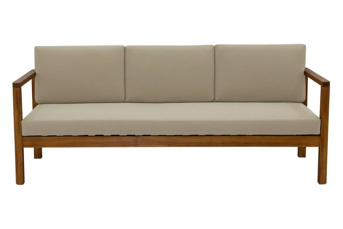 Canapé de jardin 3 places en bois massif et coussins déhoussables taupe L190 cm AKIS