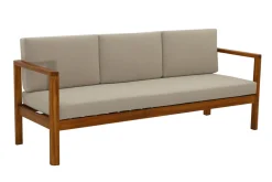 Canapé de jardin 3 places en bois massif et coussins déhoussables taupe L190 cm AKIS