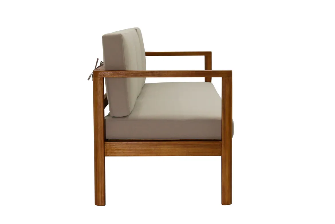 Canapé de jardin 3 places en bois massif et coussins déhoussables taupe L190 cm AKIS