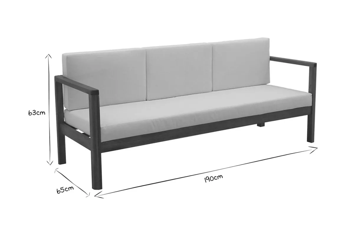 Canapé de jardin 3 places en bois massif et coussins déhoussables taupe L190 cm AKIS