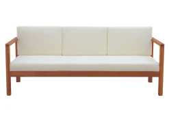 Canapé de jardin 3 places en bois massif et coussins déhoussables beige naturel L190 cm AKIS
